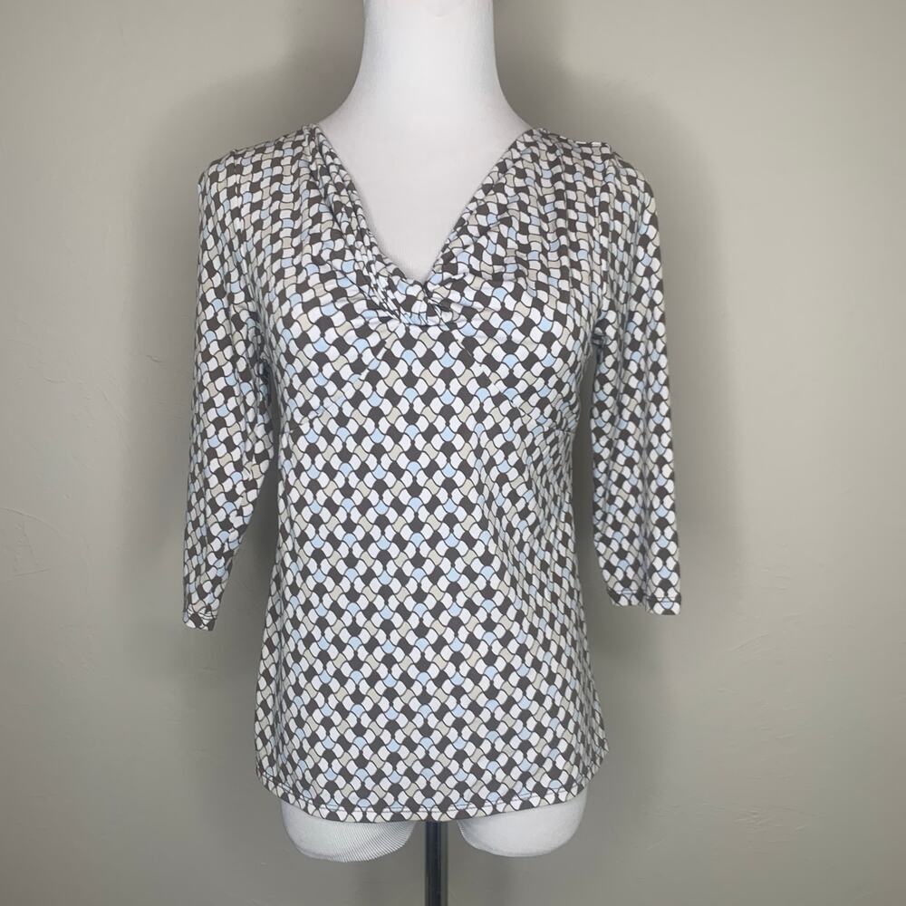 Y2k Stretch Geometric V Neck Blouse Shirt Sz Small